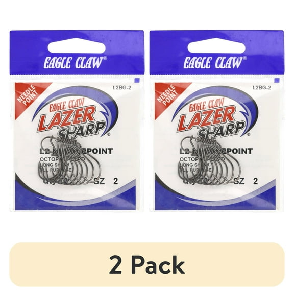 (2 pack) Lazer Sharp L2BGH-2 Octopus Hook, Black , Size 2 Hook
