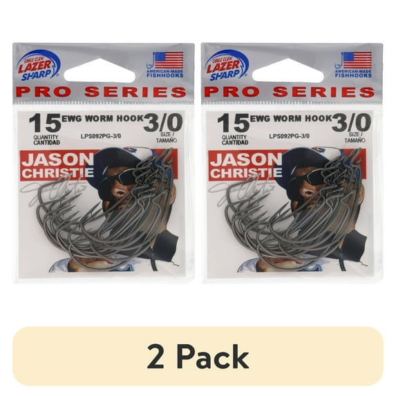 (2 pack) Lazer Sharp LPS092PG-3/0 Pro Series Light Wire Ewg Worm, Size 3/0 Hook