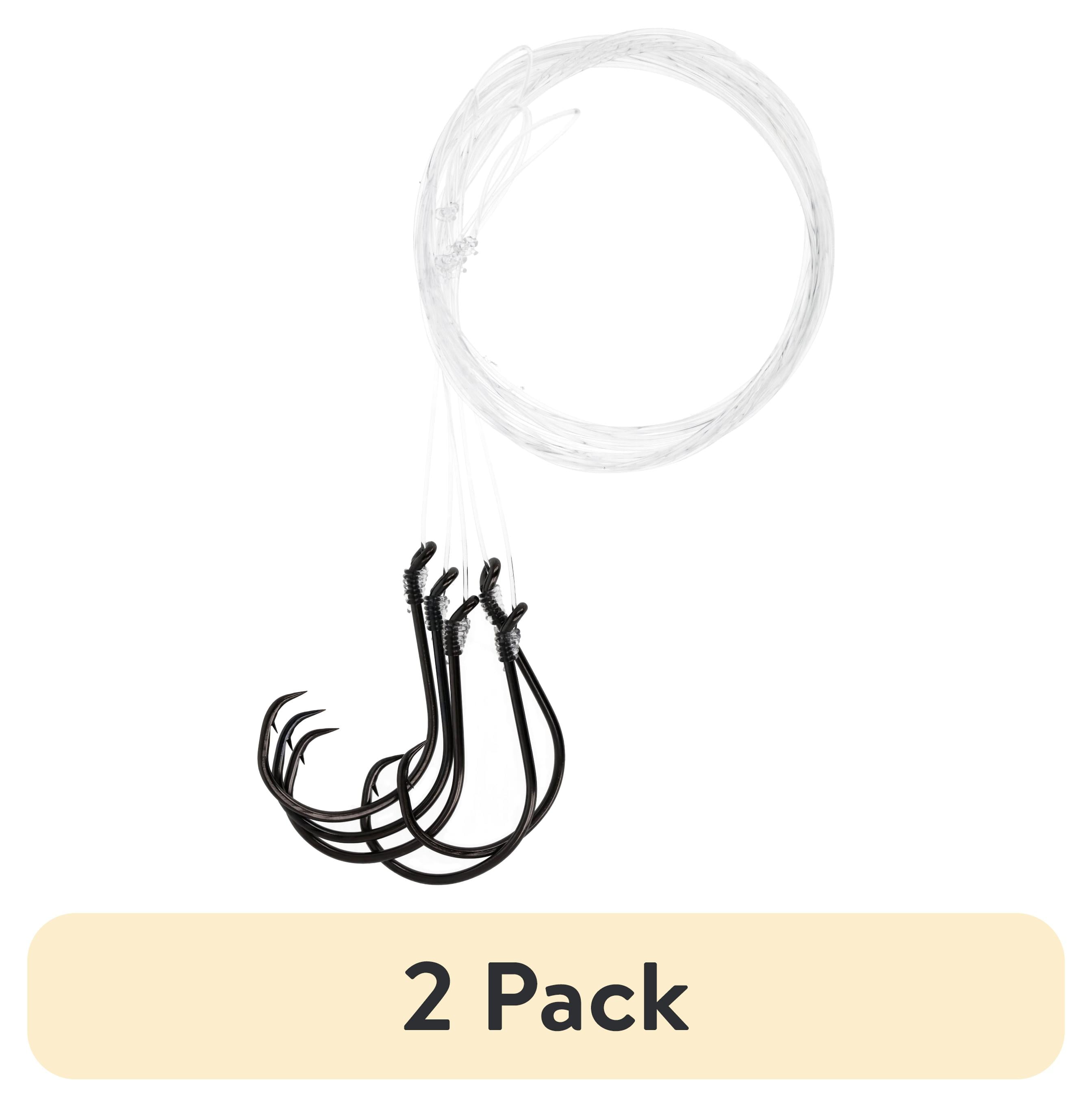 (2 pack) Lazer Sharp Snelled Non-Offset Octopus Circle Hook - Black - 36 In. Mono Leader - Size 5/0