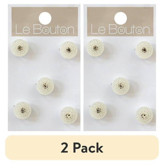 (2 pack) Le Bouton White 7/16" Gem Shank Buttons, 5 Pieces