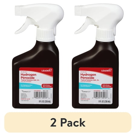 (2 pack) Leader Hydrogen Peroxide First Aid Antiseptic Topical Solution USP, 3% Spray Bottle 8 fl oz