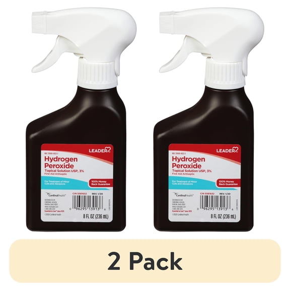 (2 pack) Leader Hydrogen Peroxide First Aid Antiseptic Topical Solution USP, 3% Spray Bottle 8 fl oz