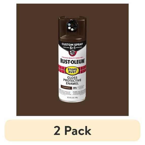 (2 pack) Leather Brown, Rust-Oleum Stops Rust Custom Sprays 5 in 1 Gloss Spray Paint-376892, 12 oz