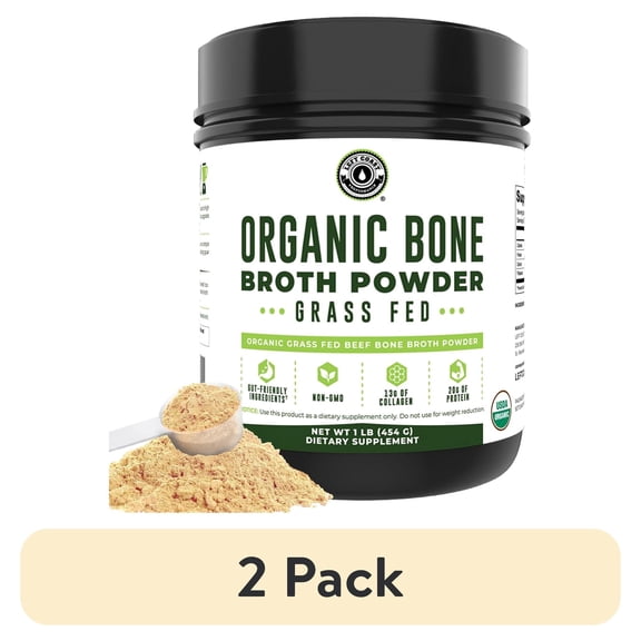 (2 pack) Left Coast Performance Grass Fed Beef Bone Broth Protein Powder with Collagen for Joint Support, Organic, 16 oz