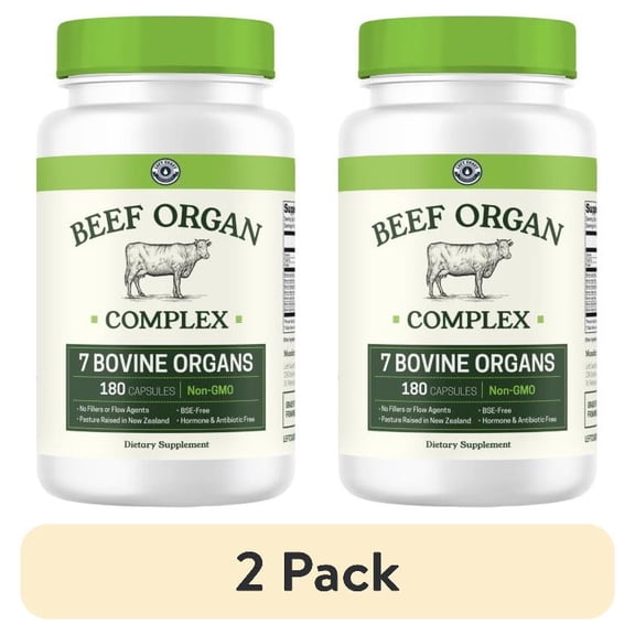 (2 pack) Left Coast Performance Grass-Fed Beef Organ Supplement with 7 Bovine Organs, 180 Capsules