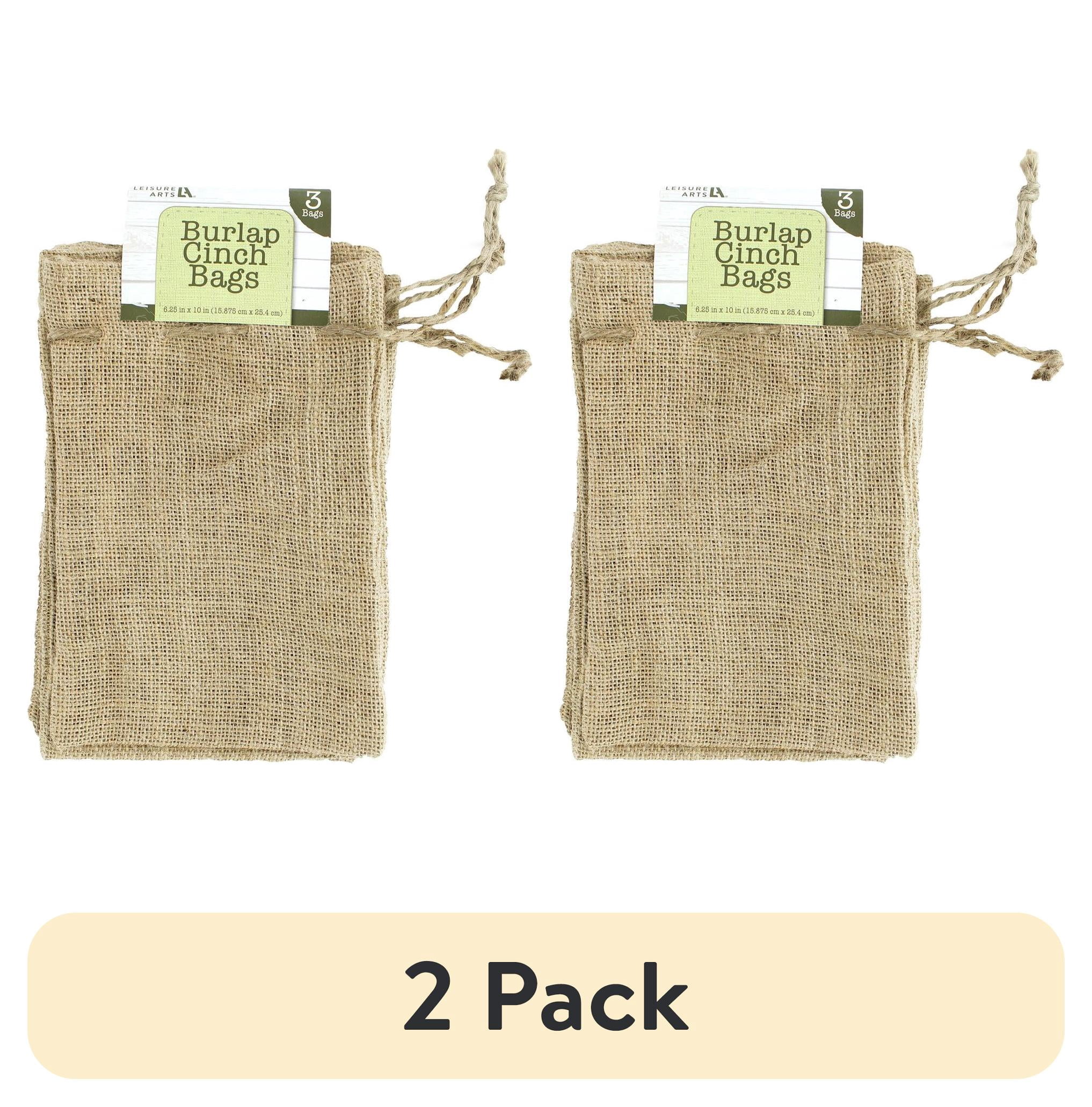 (2 pack) Leisure Arts Jute Burlap Cinch Bags Natural 3 Pack, 6.25x10 Inch Natural Burlap Drawstring Gift Bags, 100% Jute with Hemmed Edges