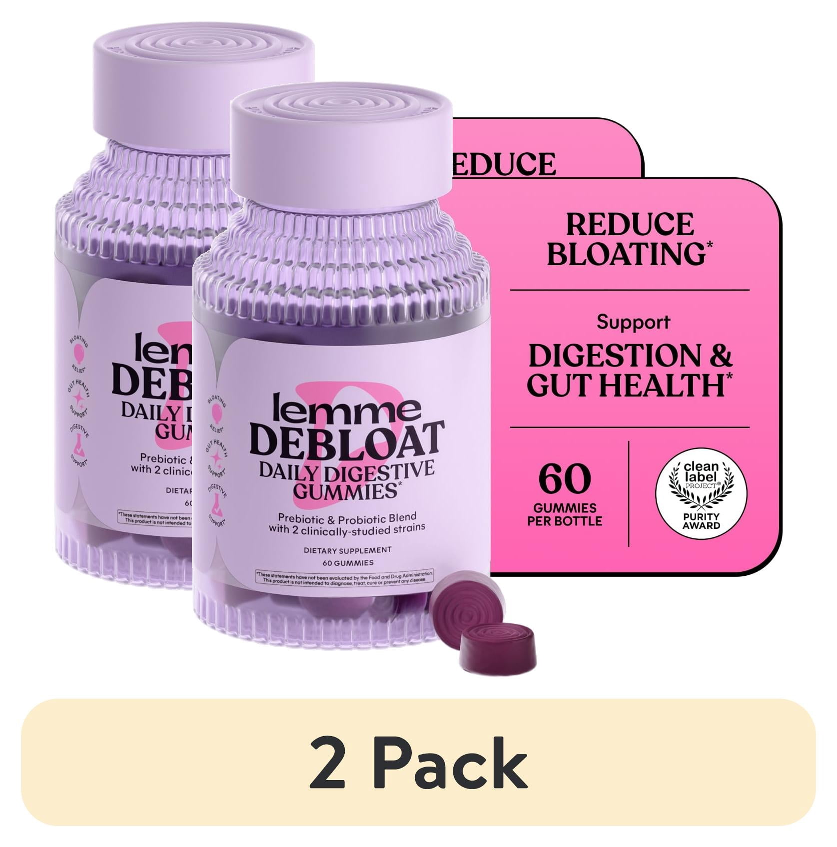 (2 pack) Lemme Debloat - Digestive & Gut Health Gummies with 2 Clinically Studied Probiotics & Prebiotic, Vegetarian, Gluten Free, Non GMO, BlackBerry Flavor, 60 Count