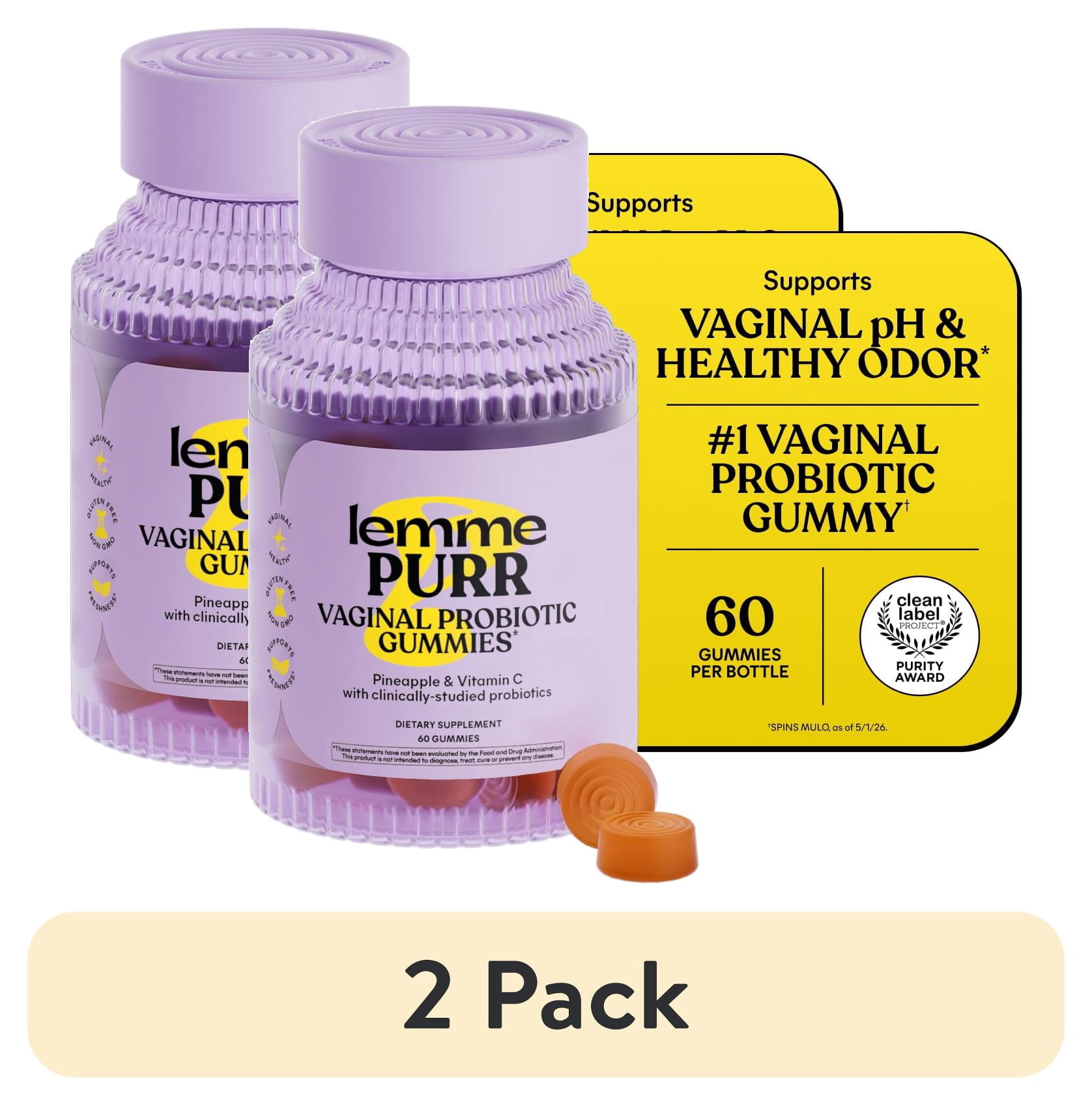 (2 pack) Lemme Purr Vaginal Probiotic Gummies for Women - Promotes pH Balance, Healthy Vaginal Odor & Urinary Tract Health w/Lactobacillus Blend, Pineapple & Vitamin C, 60 Count