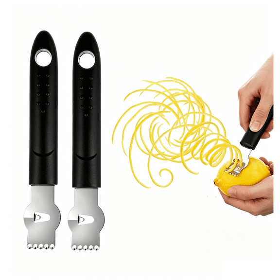 2 pack Lemon Zester Tool, Stainless Steel Lemon Zester Grater Orange Citrus Peeler with Channel Knife Non-Slip Handle Citrus Tool (Black, 6.10 0.87 inch)