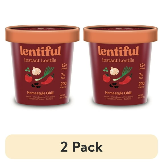 (2 pack) Lentiful Homestyle Chili Instant Lentils - Vegan, Gluten-Free, Ready-to-Eat, Meal in Cup, 57g