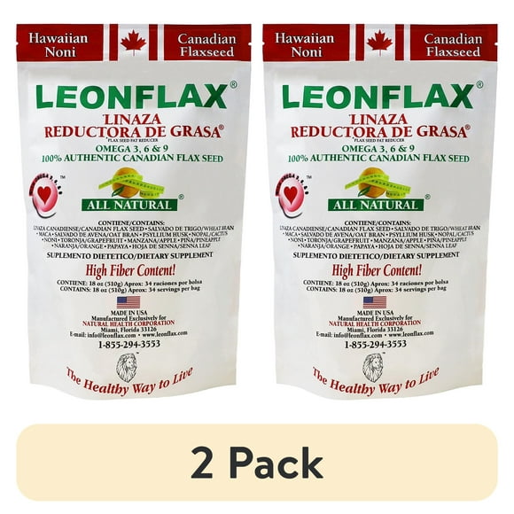 (2 pack) Leonflax 100% Authentic Canadian Flax Seed Dietary Supplement, 18oz Bag