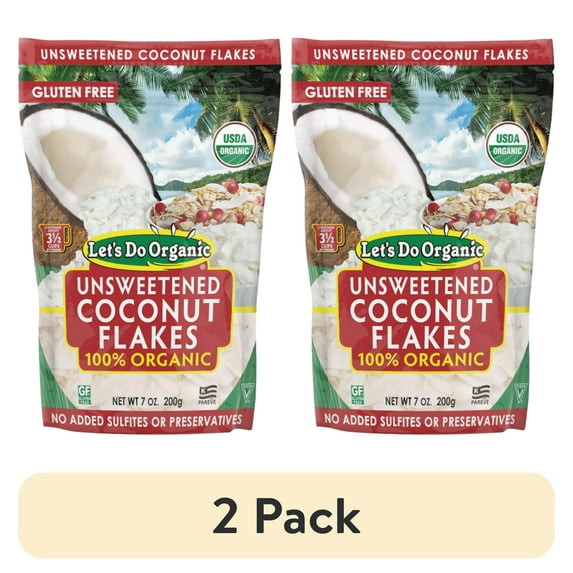 (2 pack) Let's Do Organic, Gluten Free, Unsweetened Coconut Flakes, 7 oz Plastic Bag