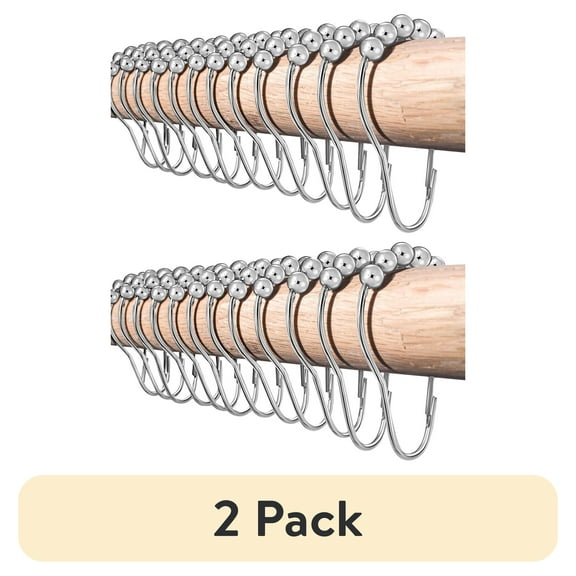 (2 pack) LiBa Shower Curtain Rings, Rustproof Stainless Steel Nickel Chrome Plating, Silver, Set of 12