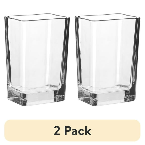 (2 pack) Libbey Clear Glass Rectangular Floral Vase, 6 in.