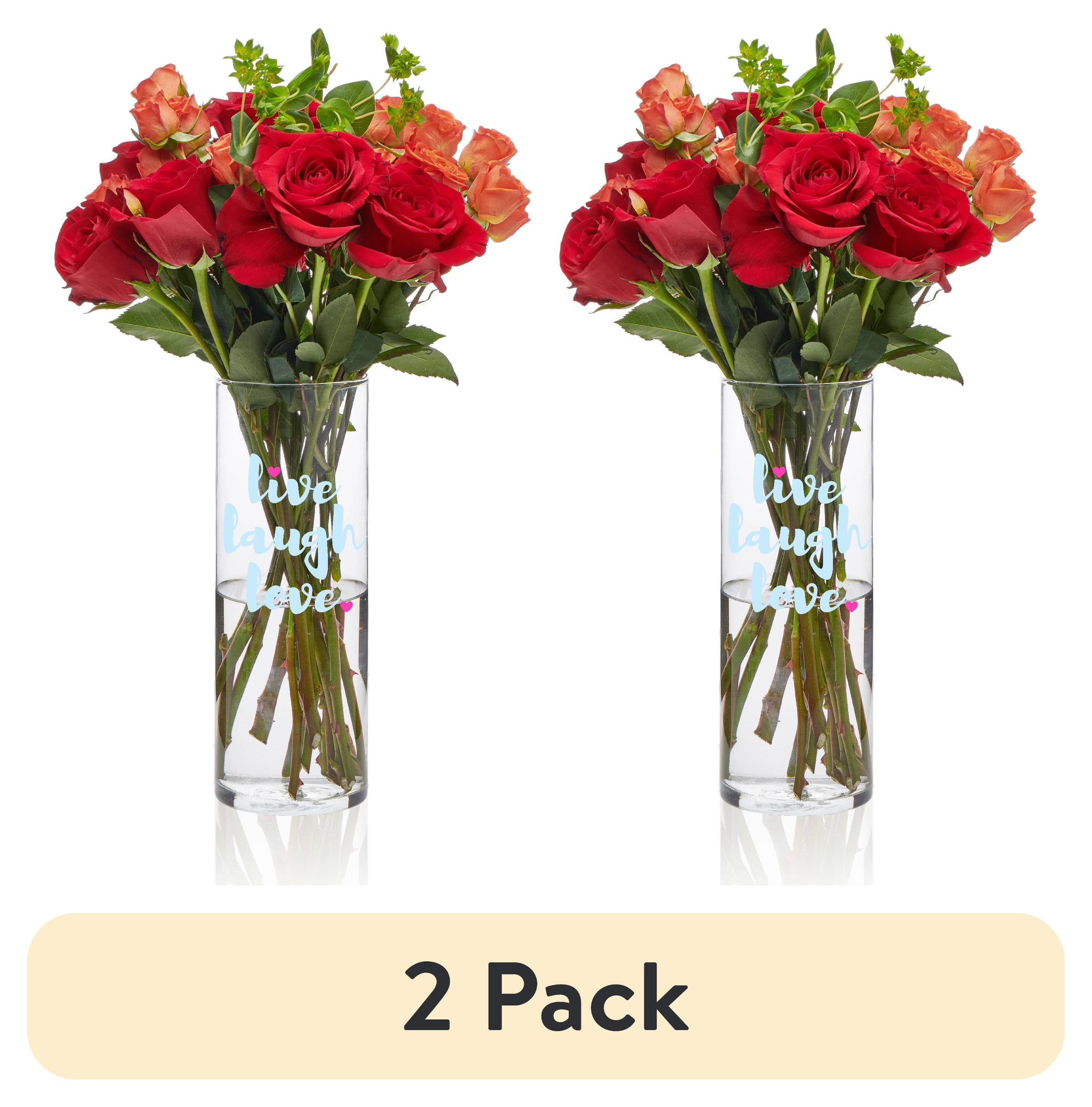 (2 pack) Libbey Glass 9.5" Cylinder Live Laugh Love Decorated Vase, 1 Each