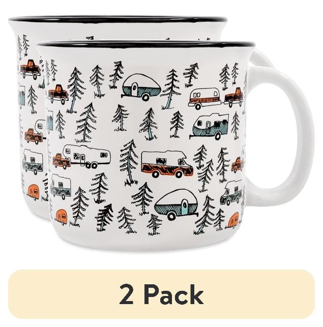 Life is Better at the Campsite Multicolor Ceramic Mug Set, 14oz, 4-Pack