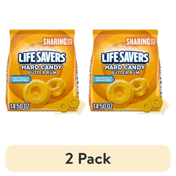 (2 pack) Life Savers Butter Rum Hard Candy Individually Wrapped, Sharing Size