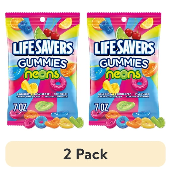 (2 pack) Life Savers Neons Gummy Candy, 7 oz Bag