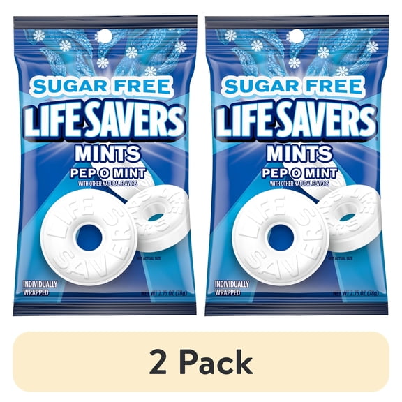 (2 pack) Life Savers Pep-O-Mint Sugar Free Breath Mints Hard Candy - 2.75 oz Blue Bag