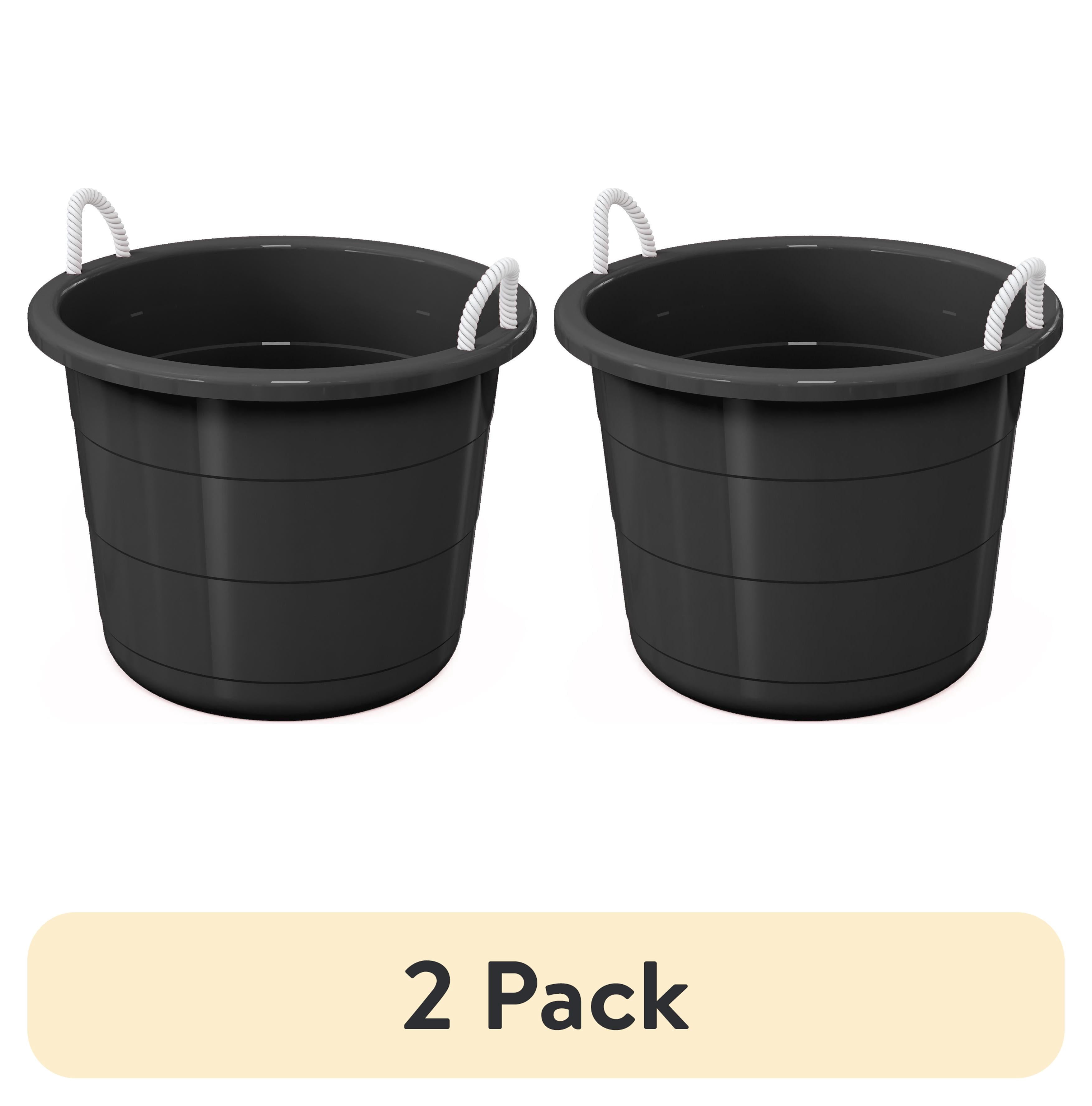 (2 pack) Life Story Flexible 17-Gallon Plastic Storage Tub with Rope Handles, Multi-Purpose Utility Bucket (Black)