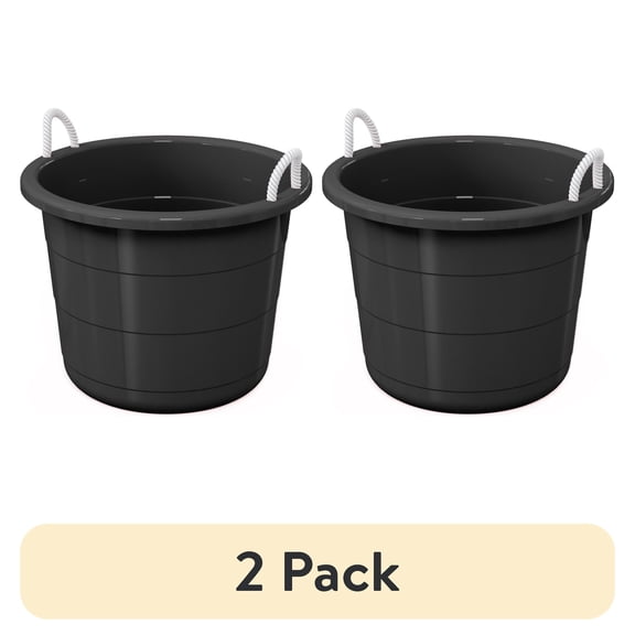 (2 pack) Life Story Flexible 17-Gallon Plastic Storage Tub with Rope Handles, Multi-Purpose Utility Bucket (Black)