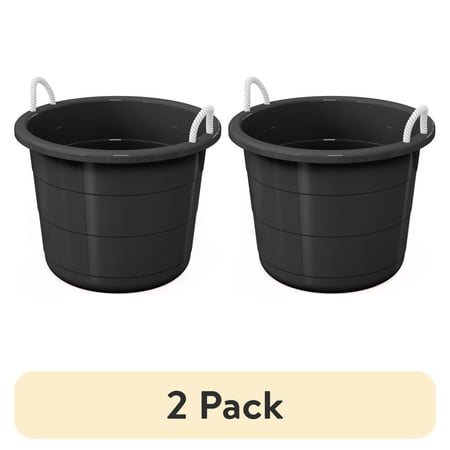 (2 pack) Life Story Flexible 17-Gallon Plastic Storage Tub with Rope Handles, Multi-Purpose Utility Bucket (Black)