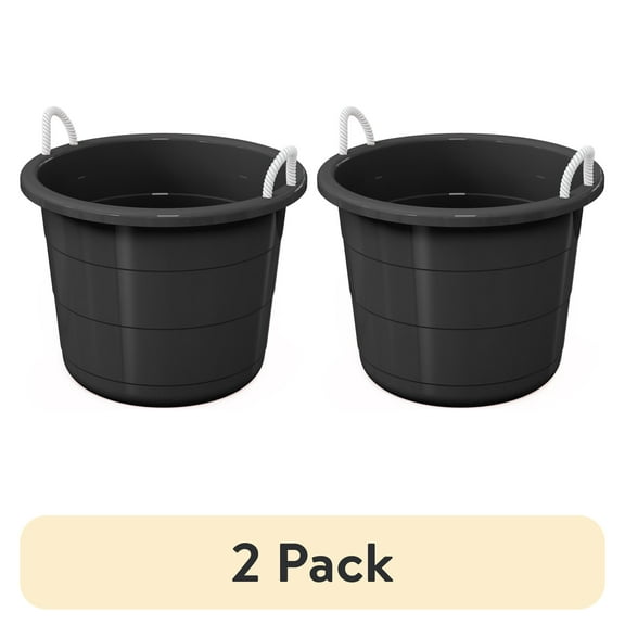(2 pack) Life Story Flexible 17-Gallon Plastic Storage Tub with Rope Handles, Multi-Purpose Utility Bucket (Black)