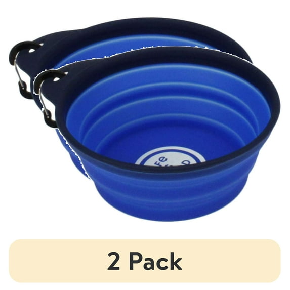 (2 pack) Life is Good® Pet Travel Bowl for Dogs and Cats, Blue, 20 oz (Small - Medium - Large)