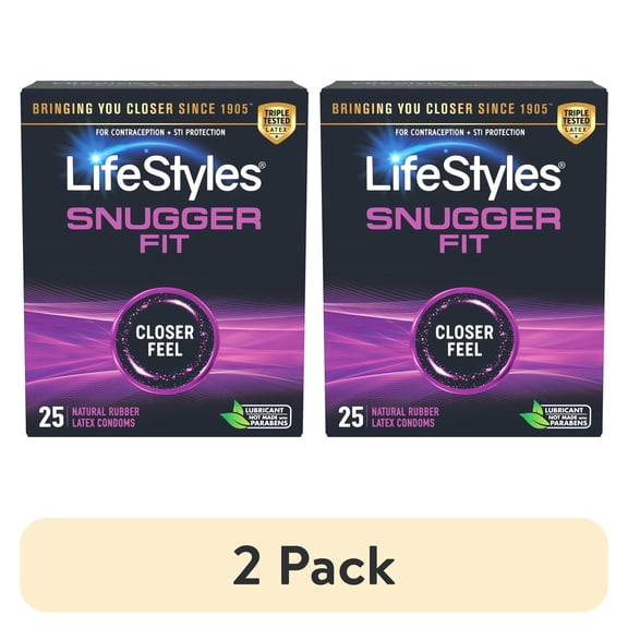 (2 pack) LifeStyles Snugger Fit Lubricated Natural Latex Condoms, 25 Count