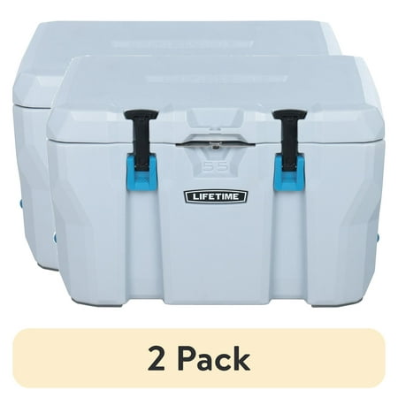 (2 pack) Lifetime 55 qt Bear-Resistant Camping Cooler, Premium High Performance, Ice Retention, Hard Cooler, 60 Can Capacity, Light Gray (90949)