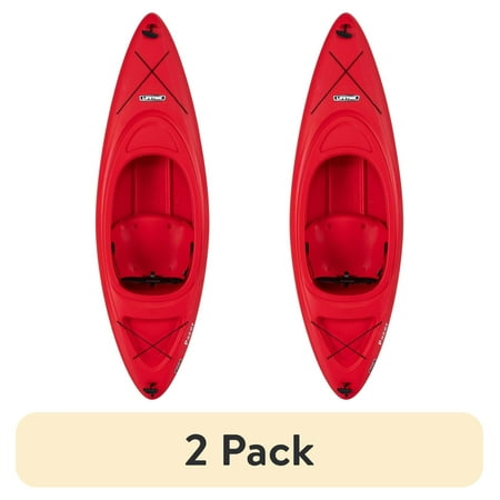 (2 pack) Lifetime Pacer 8 ft Sit-Inside Kayak with Paddle, Fire Red (91036)