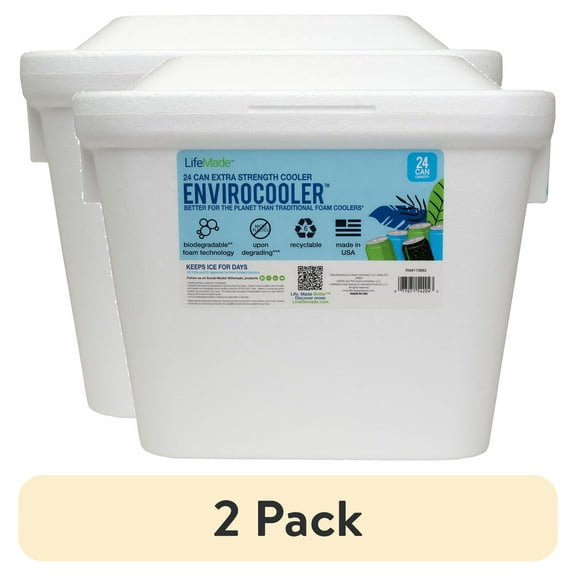 (2 pack) Lifoam Styrofoam Cooler, 28 Quart Foam Cooler, 24 Can Capacity, White