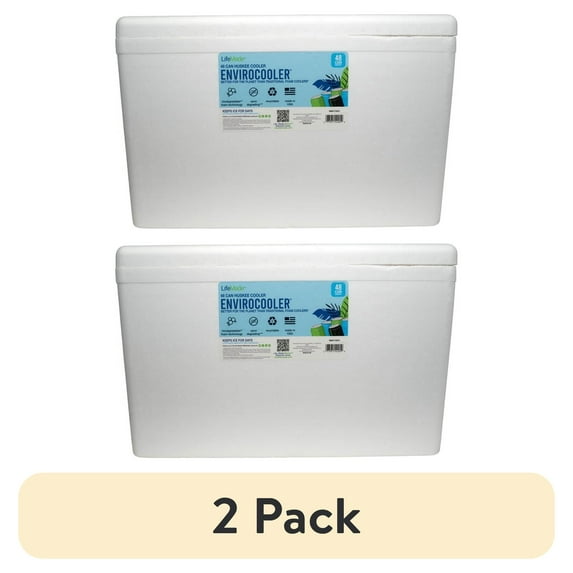 (2 pack) Lifoam Large Styrofoam Cooler, 45 Quart Foam Cooler, 48 Can Capacity, White