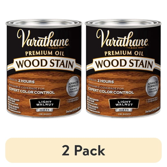 (2 pack) Light Walnut, Varathane Premium Oil-Based Interior Wood Stain-211719H, Quart