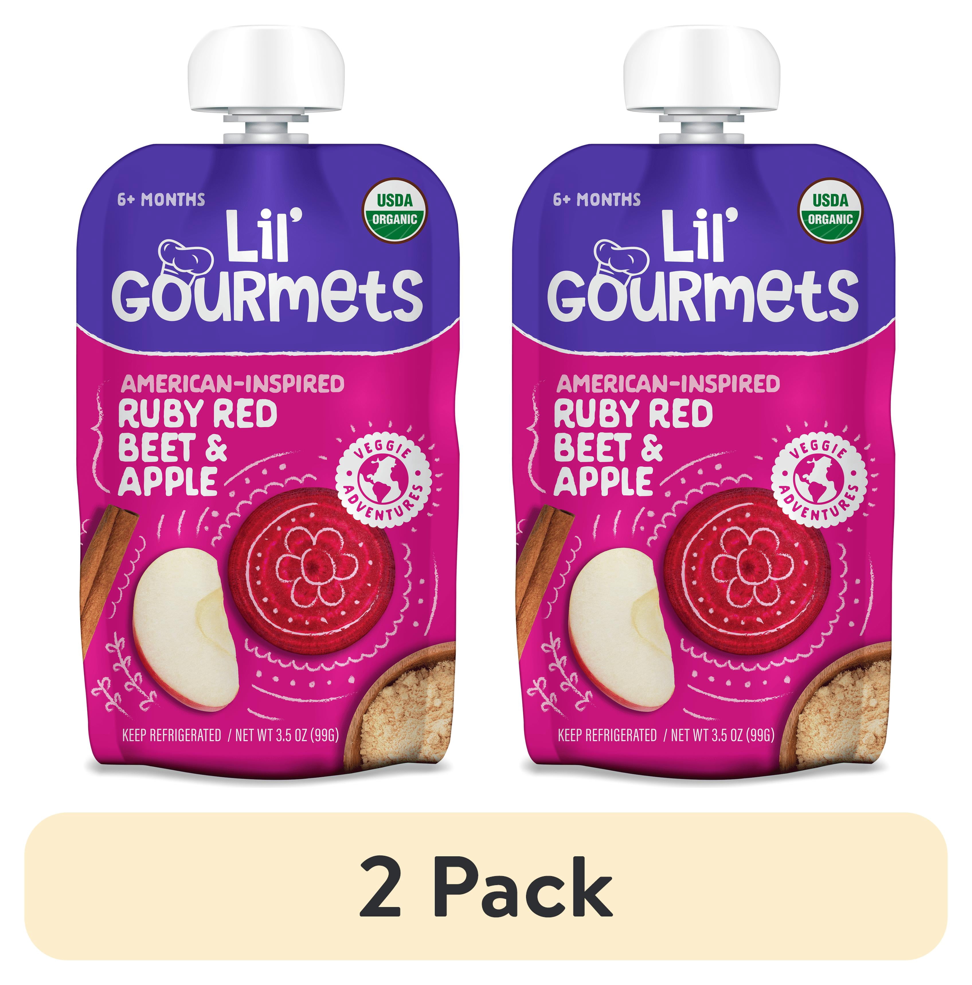 (2 pack) Lil’ Gourmets Refrigerated Stage 2 Baby Food, American-Inspired Ruby Red Beet & Apple, 3.5 oz Pouch