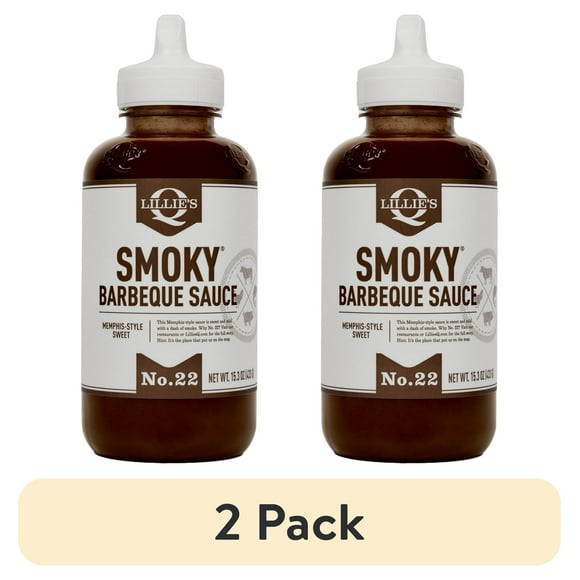 (2 pack) Lillie's Q Smoky Barbeque Sauce, Memphis-Style BBQ Sauce, Squeeze Bottle, 15.3 oz
