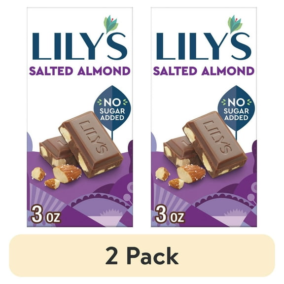 (2 pack) Lily's Salted Almond Milk Chocolate Style No Sugar Added Sweets, Bar 3 oz
