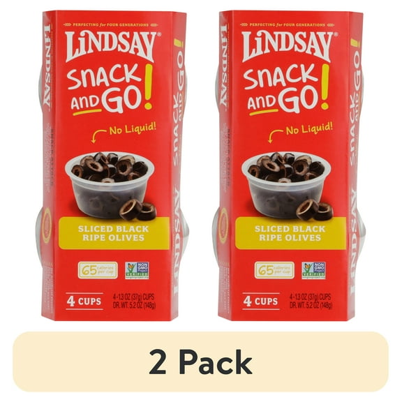 (2 pack) Lindsay Sliced Black Ripe Olives, 4 Pack Cups