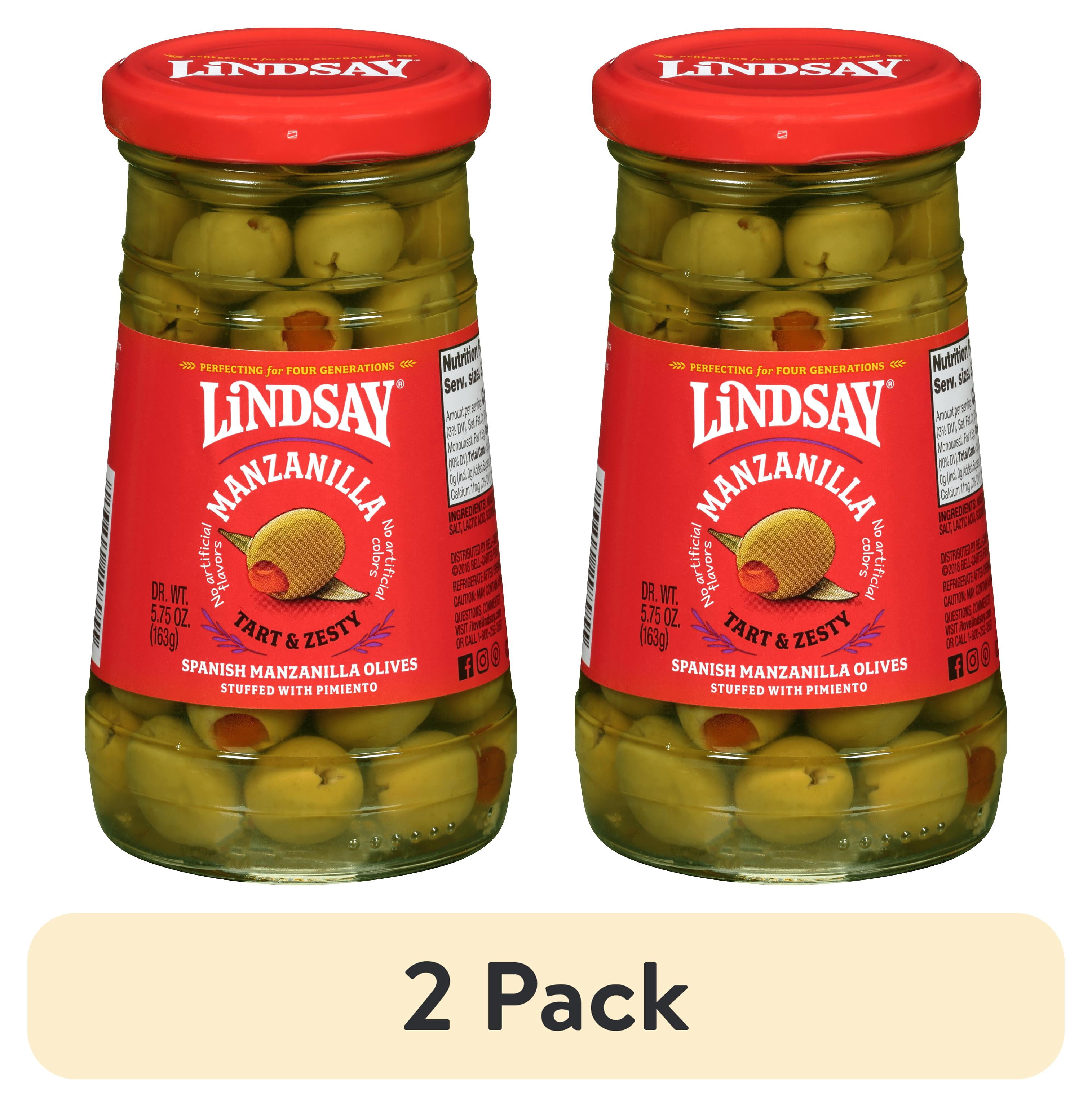 (2 pack) Lindsay Spanish Pimiento Stuffed Manzanilla Olives, 5.75 oz Jar