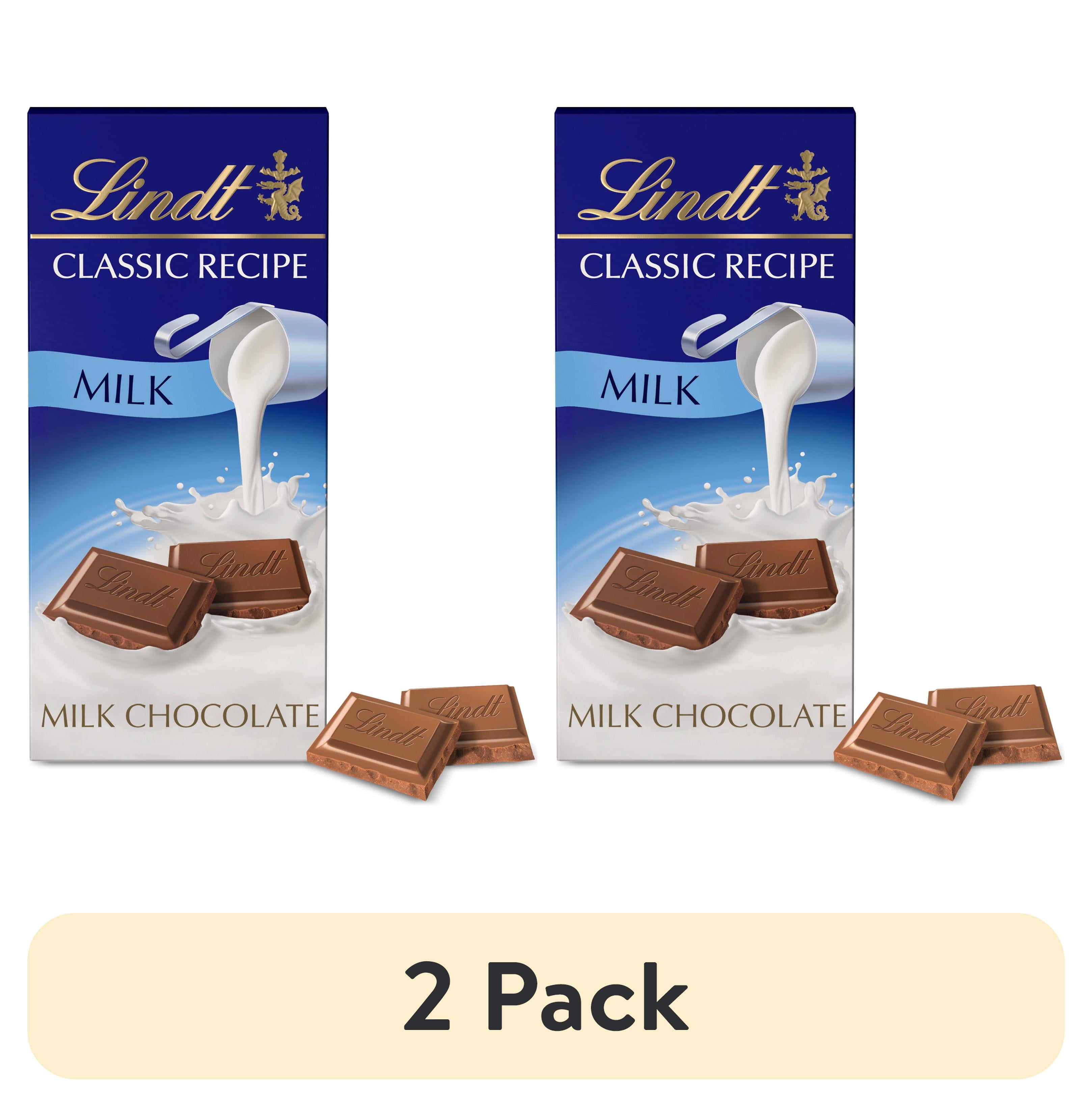 2 pack) Lindt Classic Recipe Milk Chocolate Candy Bar, 4.4 oz, Bar