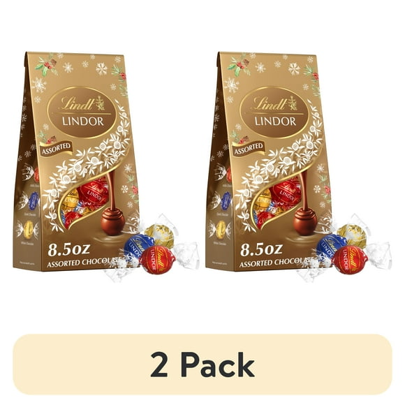 (2 pack) Lindt LINDOR Assorted Chocolate Christmas Candy Truffles, 8.5 oz. Bag
