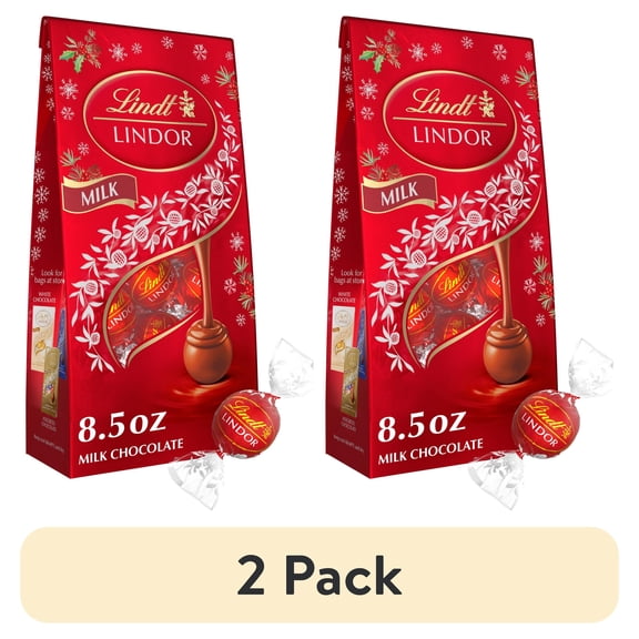 (2 pack) Lindt LINDOR Milk Chocolate Christmas Candy Truffles, 8.5 oz. Bag