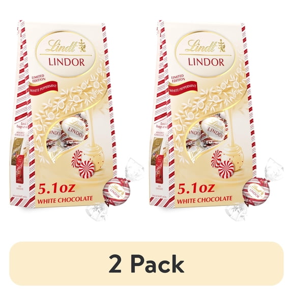 (2 pack) Lindt LINDOR White Chocolate Peppermint Christmas Candy Truffles, 5.1 oz. Bag