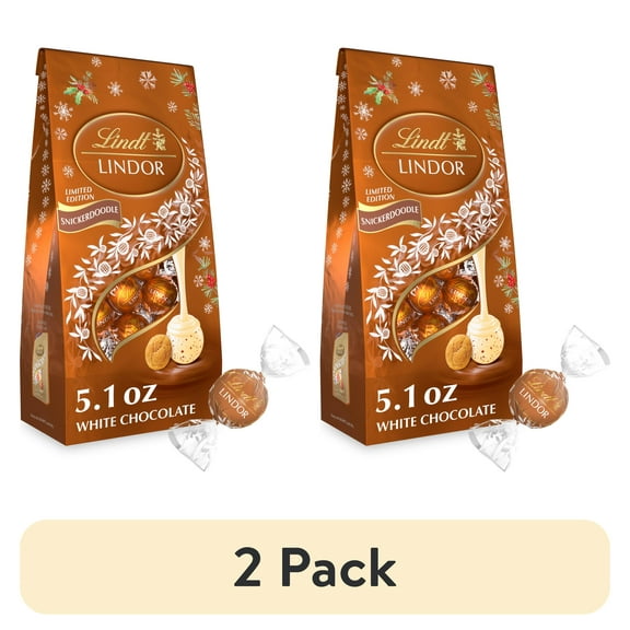 (2 pack) Lindt LINDOR Snickerdoodle White Chocolate Christmas Candy Truffles, 5.1 oz. Bag