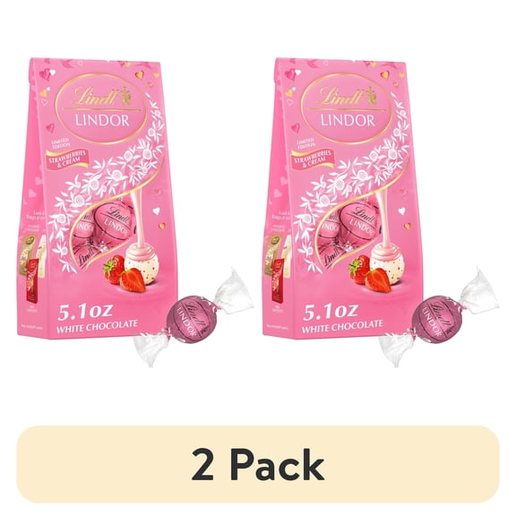 (2 pack) Lindt LINDOR Valentine's Day Strawberries and Cream White Chocolate Candy Truffles, 5.1 oz. Bag
