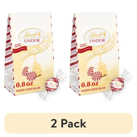 (2 pack) Lindt Lindor Peppermint White Chocolate Christmas Candy Truffles, 0.8 oz. Bag
