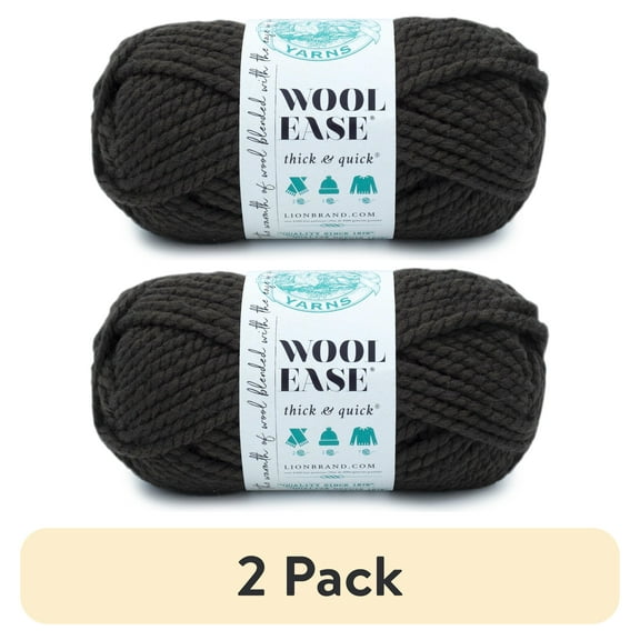(2 pack) Lion Brand Yarn Wool Ease Thick and Quick Black Walnut Super Bulky Acrylic Wool Blend Yarn