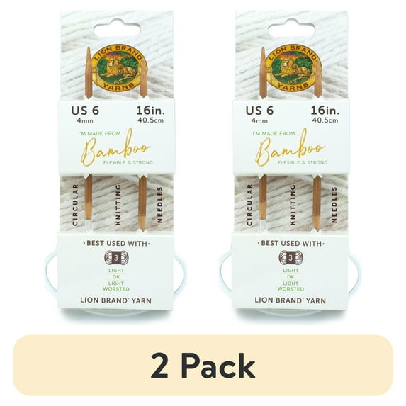 (2 pack) Lion Brand Yarn Bamboo Circular Knitting Needle 16" Size 6 1 Set