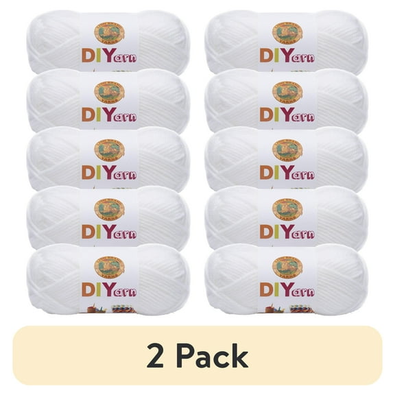 (2 pack) Lion Brand Yarn DIYarn White Medium Acrylic Yarn 10 Pack