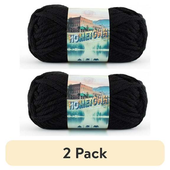 (2 pack) Lion Brand Yarn Hometown Oakland Black 135-153 Super Bulky Acrylic Yarn